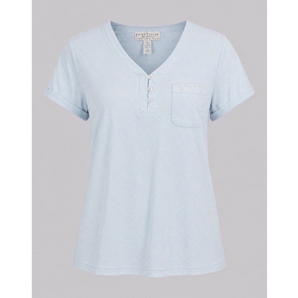 Vintage Erika Taylor Intimates Blue Pajama Sleep Top‎ Womens Small 90s